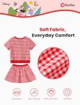 Disney Minnie Mouse Toddler Girl 2 Piece Outfit Red Short Sleeve Character Print Button Knit Top & Tweed Skirt Set Birthday Party Elegant Dress Theme Park Costume Summer Clothes Gift 4-5T