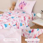 PERFEMET 4 Pieces Girls Toddler Bedding Set Pink Castle Fairy Tales Toddler Comforter Set Reversible Colorful Rainbow Princess Printed Toddler Bed Set with Sheets(Pink, Castle)