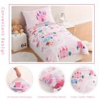 PERFEMET 4 Pieces Girls Toddler Bedding Set Pink Castle Fairy Tales Toddler Comforter Set Reversible Colorful Rainbow Princess Printed Toddler Bed Set with Sheets(Pink, Castle)