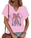 Magical Shirt for Women Magic Kingdom Tshirt Family Holiday Vacation Castle Graphic Tee Tops(M,pink-1-229)
