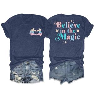 FRYAID Magical Shirt Women Believe in The Magic Tshirt Kingdom Castle Tie Dye Tee Family Holiday Vacation Short Sleeve Tops