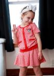 Disney Minnie Mouse Toddler Girl 2 Piece Outfit Red Short Sleeve Character Print Button Knit Top & Tweed Skirt Set Birthday Party Elegant Dress Theme Park Costume Summer Clothes Gift 4-5T