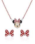 Disney Minnie Mouse Necklace and Stud Earrings for Women Official License, Fashion Jewelry Set with Red Chain and Enamel