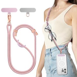 SURPHY Phone Lanyard for Cellphone Case, Phone Strap Crossbody with 2 Pack Tether Tab, Premium Metal Buckles, Cellphone Lanyard Crossbody for Women and Men, Pink & Purple