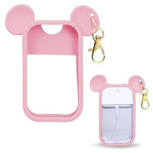 CKONXE Mouse Design Silicone Case Compatible with Touchland Hand Sanitizer Spray 1 fl oz, Silicone Protective Case Holder with Keychain for Power Mist and Glow Mist, Pink