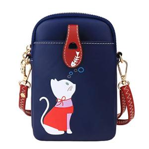 Small Crossbody Phone Bag for Women Leather Cute Cat Cellphone Purse Shoulder Bags PU Wallet (Navy Blue)