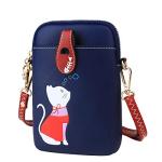 Small Crossbody Phone Bag for Women Leather Cute Cat Cellphone Purse Shoulder Bags PU Wallet (Navy Blue)