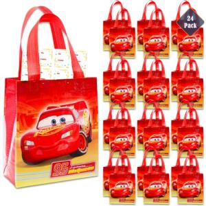 Disney Cars Party Favor Bags Set – 24 Pack of 8" Cars Party Goodie Bags for Kids Bulk Reusable Mini Totes | Lightning McQueen Birthday Party Supplies