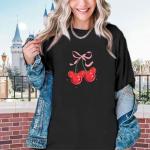 Vieawfi Magical Shirt for Women Cherry Bow Graphic Oversized T Shirt Family Holiday Vacation Funny Cute Aesthetic Tee Tops(Black,L)