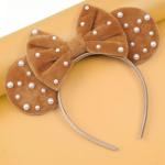 zhezesmila Mouse Ears Pearl Headband Mouse Hair Bow Headband for Women Hair Band Jewelry Accessory for Princess Costume Holiday Park Travel