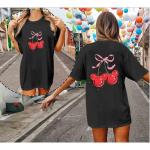 Vieawfi Magical Shirt for Women Cherry Bow Graphic Oversized T Shirt Family Holiday Vacation Funny Cute Aesthetic Tee Tops(Black,L)