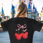 Vieawfi Magical Shirt for Women Cherry Bow Graphic Oversized T Shirt Family Holiday Vacation Funny Cute Aesthetic Tee Tops(Black,L)