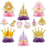 ArowlWesh 12Pcs Floral Princess Party Honeycomb Centerpieces Princess Theme Party Decorations Supplies Pink and Gold Castle Crown Carriage Baby Shower Birthday Table Toppers for Girls