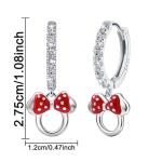 S925 Sterling Silver Shinny CZ Red Dropper Mouse Hoop Earrings Hollowed Out Mouse Bow Huggie Fashionable Cute Exquisite Small Animal Earrings For Women Wife Girlfriend Wedding Birthday