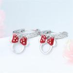 S925 Sterling Silver Shinny CZ Red Dropper Mouse Hoop Earrings Hollowed Out Mouse Bow Huggie Fashionable Cute Exquisite Small Animal Earrings For Women Wife Girlfriend Wedding Birthday