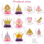 ArowlWesh 12Pcs Floral Princess Party Honeycomb Centerpieces Princess Theme Party Decorations Supplies Pink and Gold Castle Crown Carriage Baby Shower Birthday Table Toppers for Girls