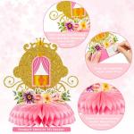 ArowlWesh 12Pcs Floral Princess Party Honeycomb Centerpieces Princess Theme Party Decorations Supplies Pink and Gold Castle Crown Carriage Baby Shower Birthday Table Toppers for Girls
