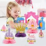 ArowlWesh 12Pcs Floral Princess Party Honeycomb Centerpieces Princess Theme Party Decorations Supplies Pink and Gold Castle Crown Carriage Baby Shower Birthday Table Toppers for Girls