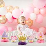 ArowlWesh 12Pcs Floral Princess Party Honeycomb Centerpieces Princess Theme Party Decorations Supplies Pink and Gold Castle Crown Carriage Baby Shower Birthday Table Toppers for Girls