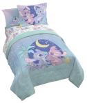 Jay Franco Disney Lilo and Stitch Full Size Comforter Set - 7 Piece Floral Bedding Includes Sheet Set & Pillow Covers Features Angel - Super Soft Purple & Teal Stars Kids Bedding
