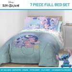 Jay Franco Disney Lilo and Stitch Full Size Comforter Set - 7 Piece Floral Bedding Includes Sheet Set & Pillow Covers Features Angel - Super Soft Purple & Teal Stars Kids Bedding