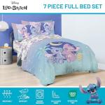 Jay Franco Disney Lilo and Stitch Full Size Comforter Set - 7 Piece Floral Bedding Includes Sheet Set & Pillow Covers Features Angel - Super Soft Purple & Teal Stars Kids Bedding