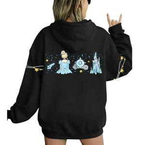FASHGL Womens Magic Zip Up Hoodies Princess Sweatshirt Oversized Family Vacation Zip-Up Hoodie Cute Long Sleeve Pullover Black