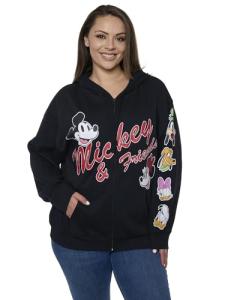 Disney Mickey Mouse and Friends Women's Zip Hoodie w/Pockets, Officially Licensed Black Fleece Sweatshirt with Character Graphics, Daisy, Goofy, Donald, Pluto, Cozy Lining (XXL)
