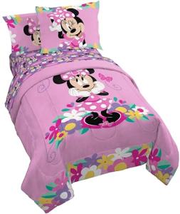 Jay Franco Kids Comforter Set Includes Sheets and Pillow Covers - Soft and Cozy Bed Set for Stylish Room Decor, Pink - Minnie Mouse 02, 5 Piece Twin Size Bedding