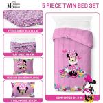 Jay Franco Kids Comforter Set Includes Sheets and Pillow Covers - Soft and Cozy Bed Set for Stylish Room Decor, Pink - Minnie Mouse 02, 5 Piece Twin Size Bedding