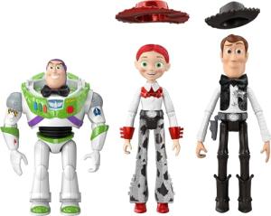 Disney Princess Pixar Toy Story Action Figure 3 Pack, Bright Woody Buzz Lightyear & Jessie, Black Tie Hollywood Stars, 7 Inch Posable Scale Toys