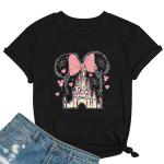 Magical Shirt for Women Castle Graphic Tee Magic Kingdom T Shirt Cute Holiday Vacation Shirt Short Sleeve Casual Tops(Medium, Black)
