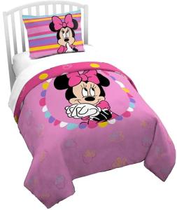 Jay Franco Duvet Cover Set – 2 Piece Comforter Cover and Sham Set, Super Soft Cozy Kids Bedding (Insert Not Included) Pink- Minnie Mouse, Twin