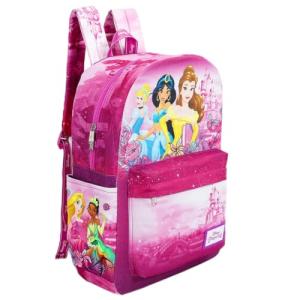 Disney Princesss Backpack for Girls - Bundle with 17" Backpack with Adjustable Shoulder Straps Featuring Belle, Cinderella, More Plus Stickers | Disney Princess Bag for Kids