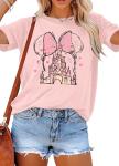 Women Magic Kingdom Shirt Castle Graphic Shirts Casual Family Vacation Holiday T Shirt Cute Short Sleeve Tee Top Pink