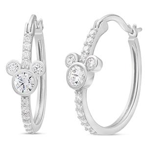 Disney Mickey Mouse Silver Hoop Earrings with Birthstone