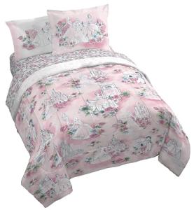 Jay Franco Kids Comforter Set Includes Sheets and Pillow Covers - Soft and Cozy Bed Set for Stylish Room Decor, Pink - Disney Princess, 7 Piece Queen Bedding