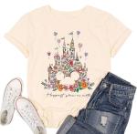Magical Shirt for Women Castle Graphic Tee Magic Kingdom T Shirt Cute Holiday Vacation Shirt Short Sleeve Casual Tops (X-Large, Cream)