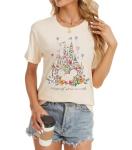 Magical Shirt for Women Castle Graphic Tee Magic Kingdom T Shirt Cute Holiday Vacation Shirt Short Sleeve Casual Tops (X-Large, Cream)