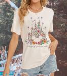 Magical Shirt for Women Castle Graphic Tee Magic Kingdom T Shirt Cute Holiday Vacation Shirt Short Sleeve Casual Tops (X-Large, Cream)