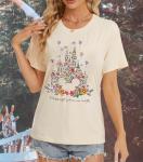 Magical Shirt for Women Castle Graphic Tee Magic Kingdom T Shirt Cute Holiday Vacation Shirt Short Sleeve Casual Tops (X-Large, Cream)
