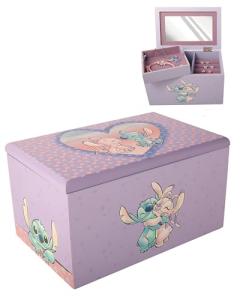Disney Stitch and Angel Jewelry Box with Tray Official License, Wood Jewelry Organizer and Jewelry Case, Cute Gifts