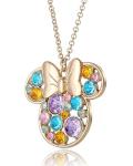 Disney Minnie Mouse Necklace for Women Official License, 16"+3" Gold-Tone Multicolored Crystal Pendant Minnie Necklace