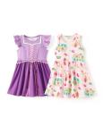 Disney Princess Rapunzel Toddler Girl Dresses 2 Pack Purple Ruffle Sleeve Costume & Casual Sleeveless Sundress Set Birthday Summer Clothes Size 5-6