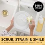 Disney 3-in-1 Kitchen Sink Accessories Set – Sink Drain Strainer, Dish Sponge, & Silicone Sink Tray – Featuring Stitch & Winnie the Pooh