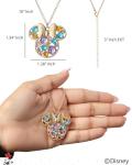 Disney Minnie Mouse Necklace for Women Official License, 16"+3" Gold-Tone Multicolored Crystal Pendant Minnie Necklace