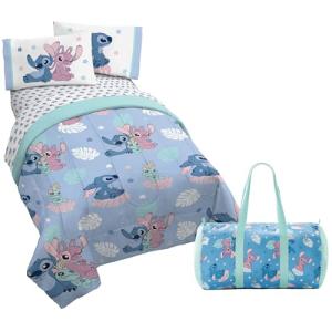 Jay Franco Disney Lilo and Stitch Twin Size Comforter Set - 4 Piece Bedding Includes Sheet Set, Pillow Covers & Bonus Duffle Bag - Super Soft Kids Bedding
