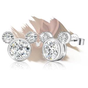 Mouse Earrings Sterling Silver Cute Animal Stud Earrings for Women Hypoallergenic Cubic Zirconia Lovely Earring for Sister