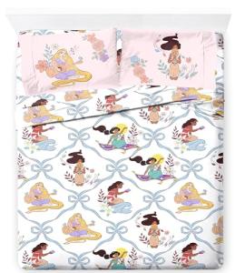 Jay Franco Kids Sheet Set with Fitted, Flat Sheets & Pillow Cover - Ultra-Soft Bedding with Pillowcase for Room Decor, White – Disney Princess, 4 Piece Queen