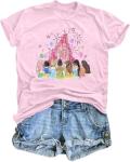 Magical Shirts for Women: Princess Shirt Magic Kingdom T Shirt Funny Family Vacation Tee Casual Holiday Tee Tops Pink